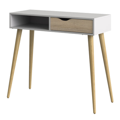 Oslo Console Table 1 Drawer 1 Shelf in White and Oak – FTG, view 3
