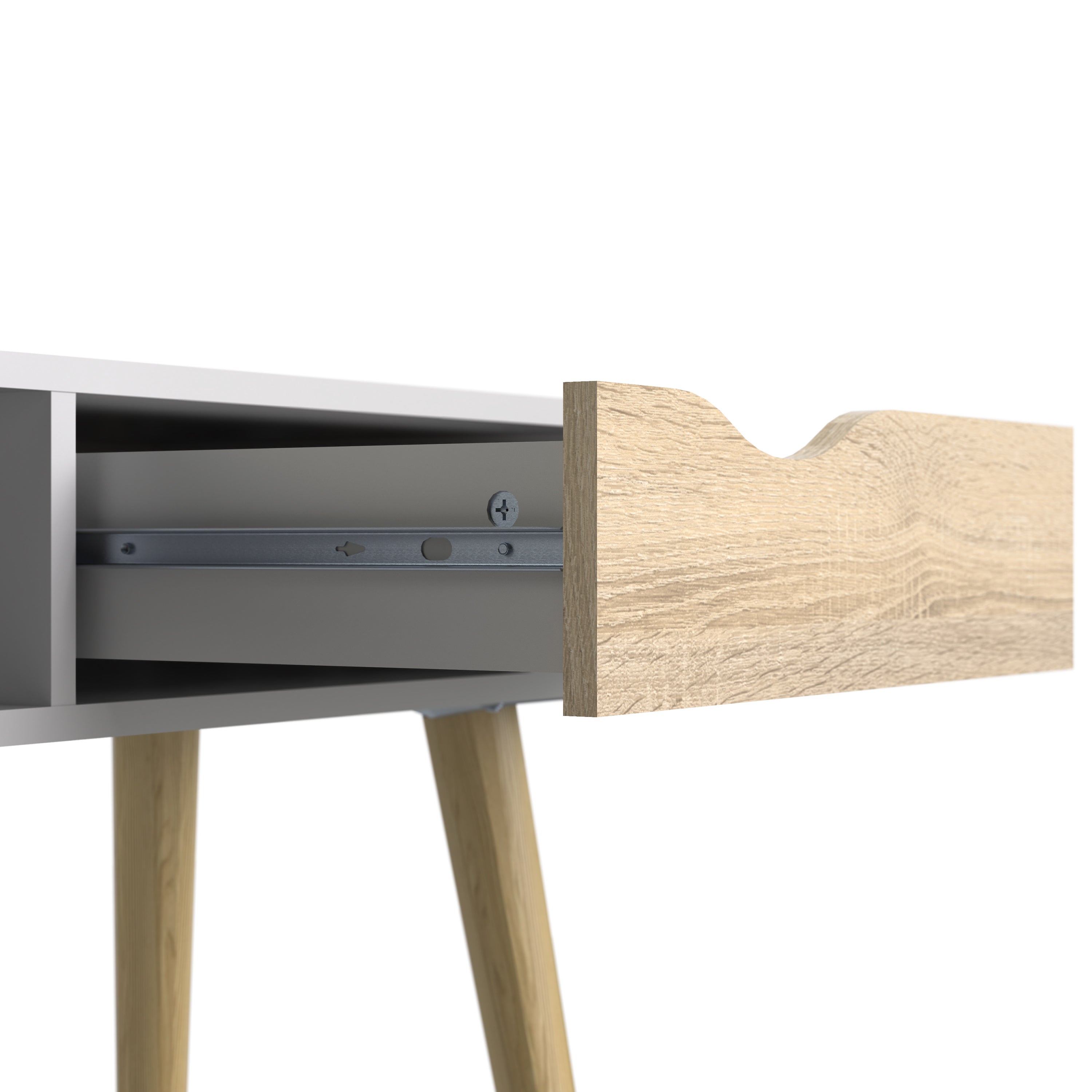 Oslo Console Table 1 Drawer 1 Shelf in White and Oak – FTG, view 7
