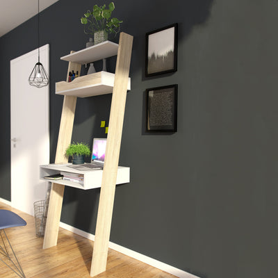 Oslo Leaning Desk in White and Oak – FTG, view 4