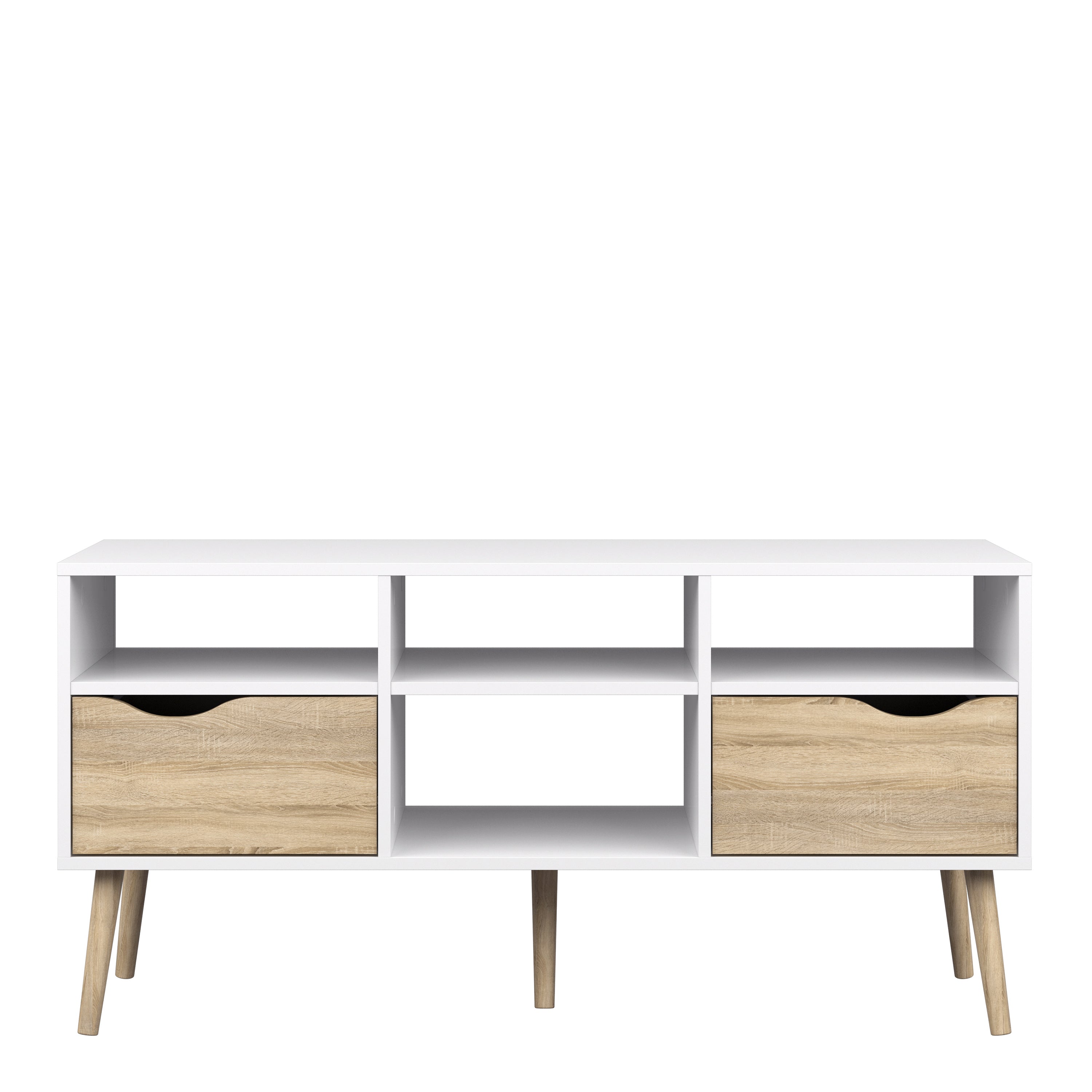 Oslo TV Unit Wide 2 Drawers 4 Shelves in White and Oak – FTG, view 2