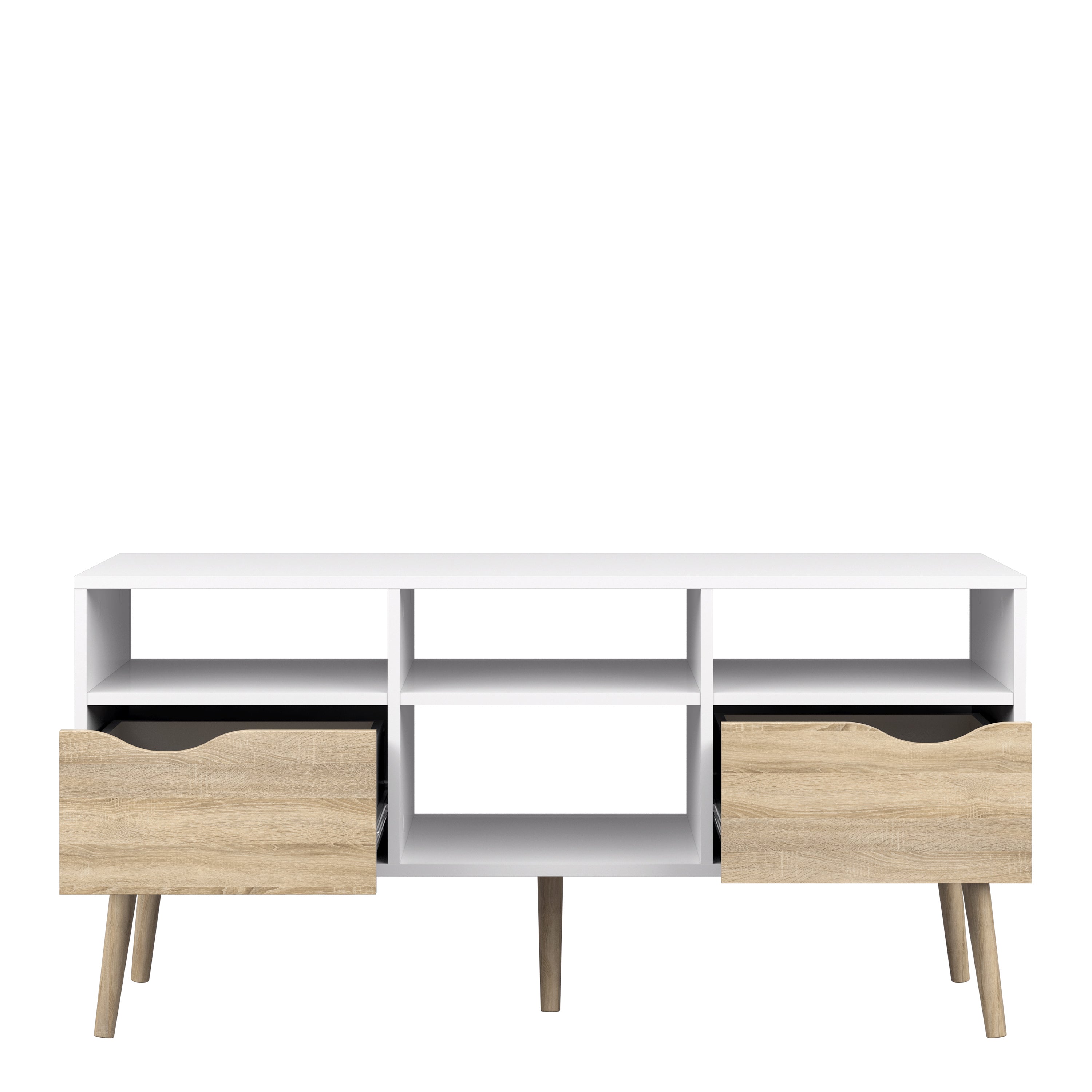 Oslo TV Unit Wide 2 Drawers 4 Shelves in White and Oak – FTG, view 4
