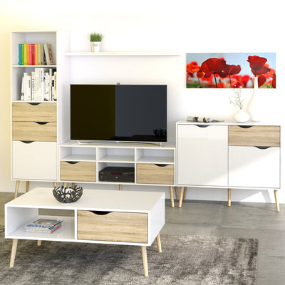 Oslo TV Unit Wide 2 Drawers 4 Shelves in White and Oak – FTG, view 6