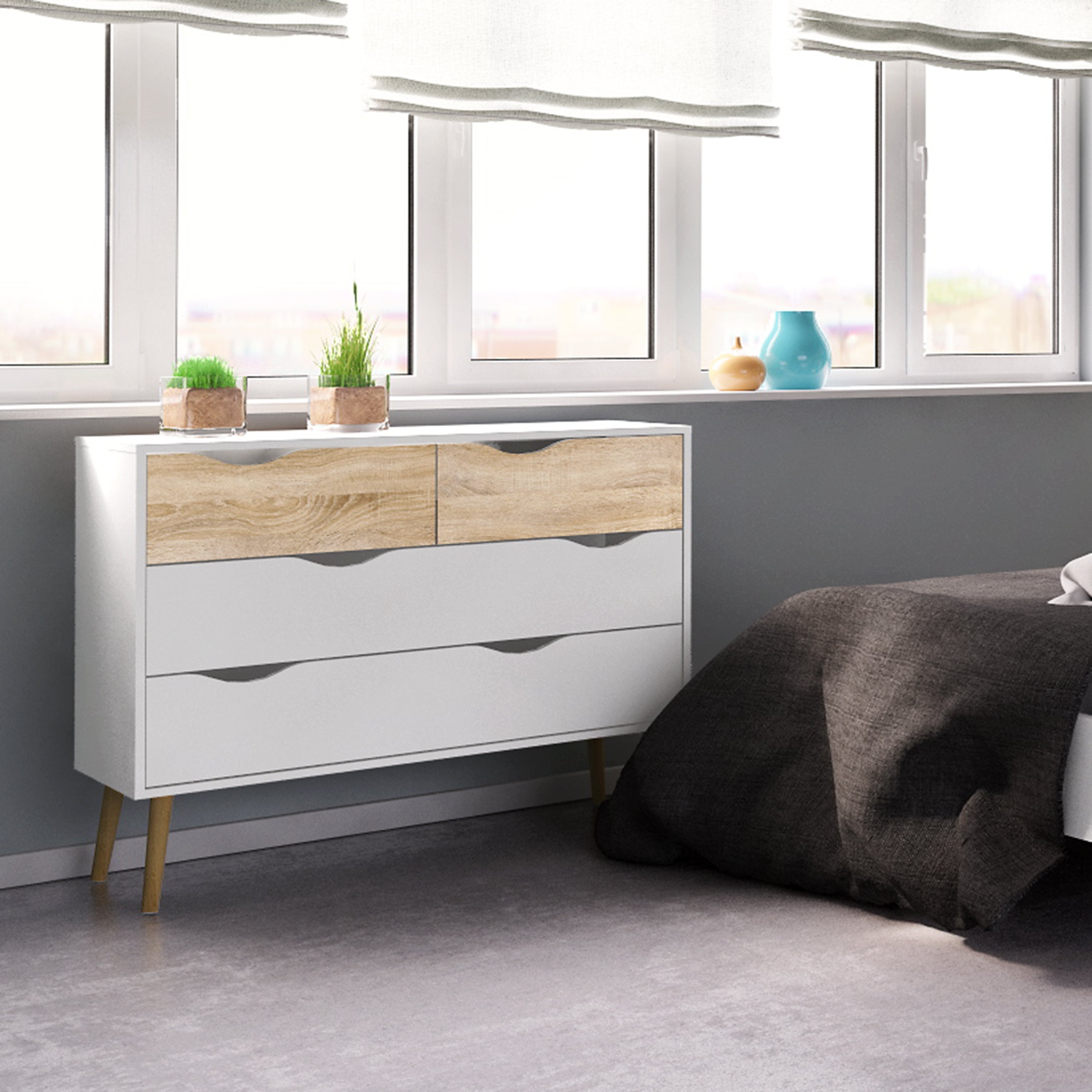 Oslo Chest of 4 Drawers in White and Oak – FTG, view 6