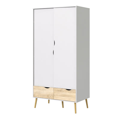 Oslo Wardrobe 2 Doors 2 Drawers in White and Oak – FTG, view 3