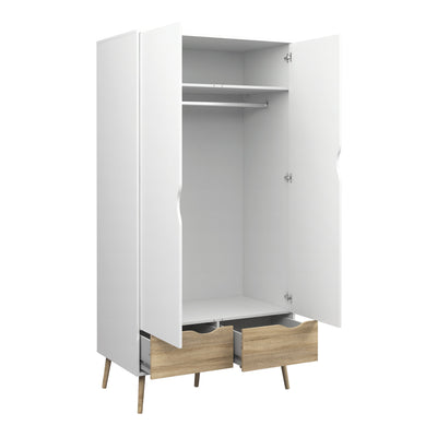 Oslo Wardrobe 2 Doors 2 Drawers in White and Oak – FTG, view 4