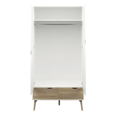 Oslo Wardrobe 2 Doors 2 Drawers in White and Oak – FTG, view 5
