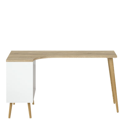 Oslo Desk 2 Drawer in White and Oak – FTG, view 2