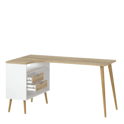 Oslo Desk 2 Drawer in White and Oak – FTG, view 4