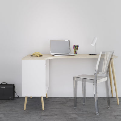 Oslo Desk 2 Drawer in White and Oak – FTG, view 7