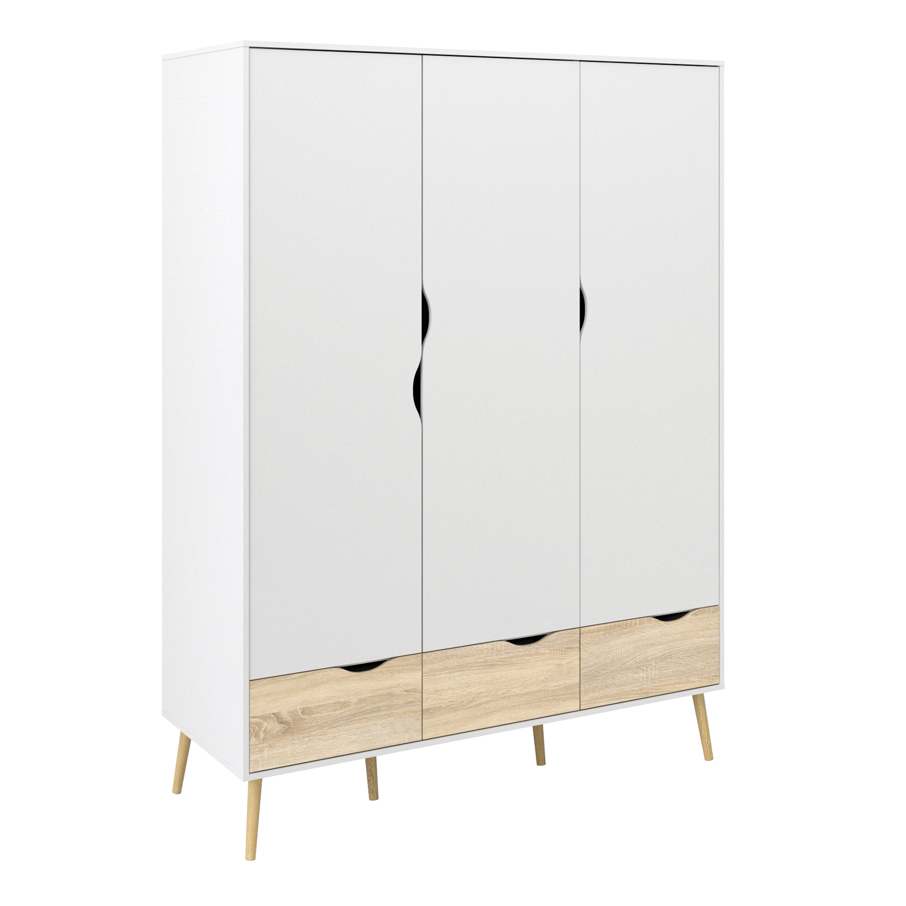 Oslo Wardrobe 3 Doors 3 Drawers in White and Oak – FTG