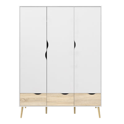 Oslo Wardrobe 3 Doors 3 Drawers in White and Oak – FTG, view 2