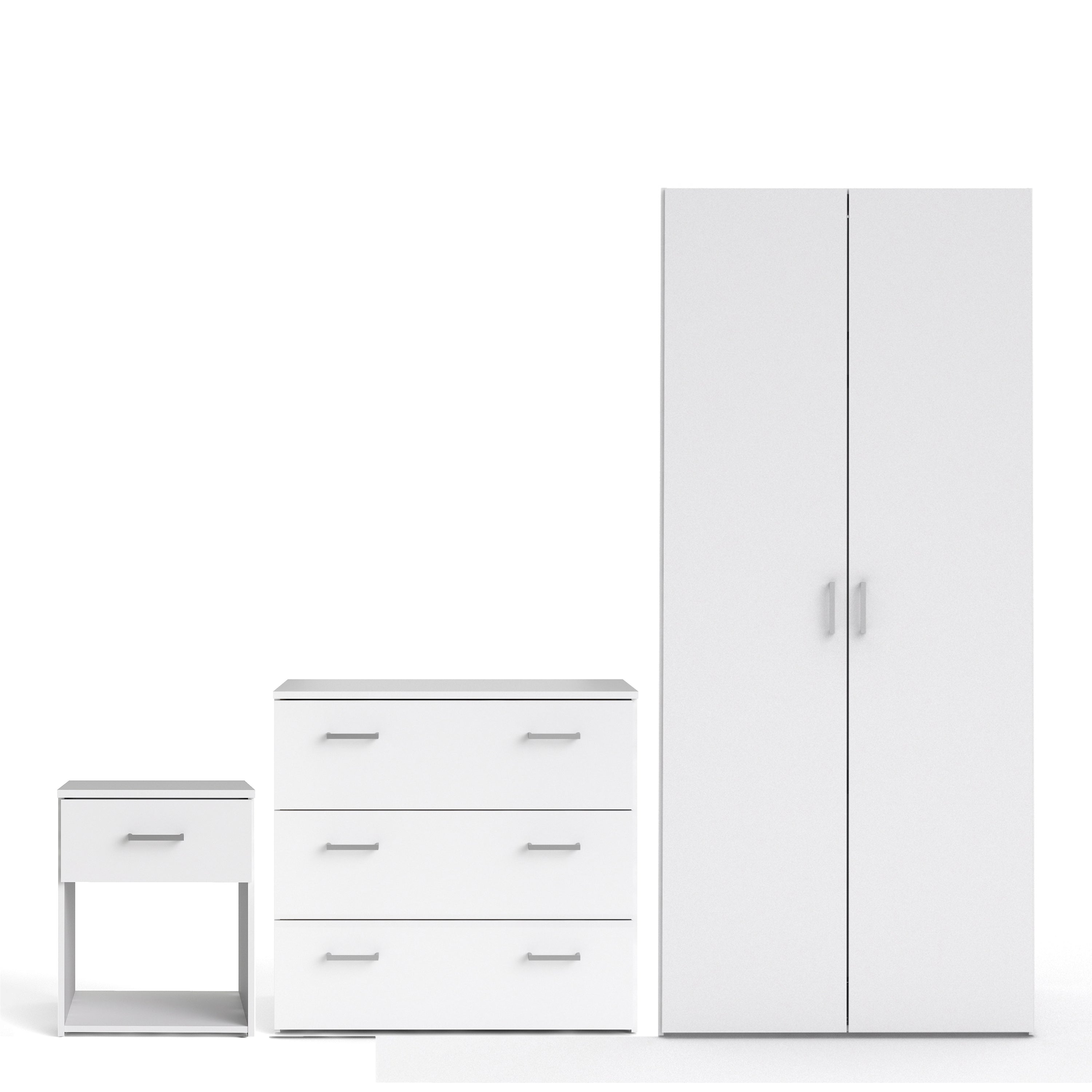 Space Package - Bedside 1 Drawer + Chest of 3 Drawers + Wardrobe with 2 Doors in White – FTG