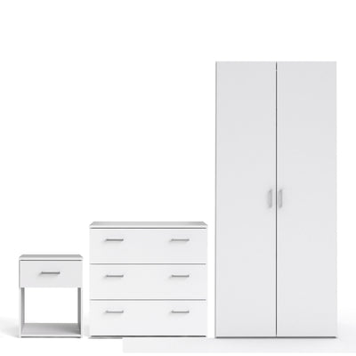 Space Package - Bedside 1 Drawer + Chest of 3 Drawers + Wardrobe with 2 Doors in White – FTG