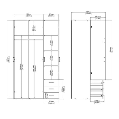 Space Wardrobe 3 Doors 3 Drawers in White 2000 – FTG, view 11