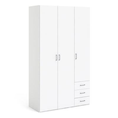 Space Wardrobe 3 Doors 3 Drawers in White 2000 – FTG