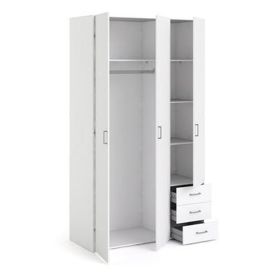 Space Wardrobe 3 Doors 3 Drawers in White 2000 – FTG, view 4