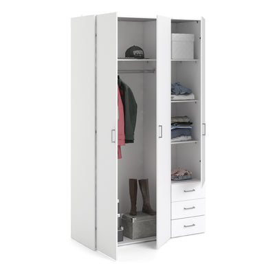 Space Wardrobe 3 Doors 3 Drawers in White 2000 – FTG, view 5