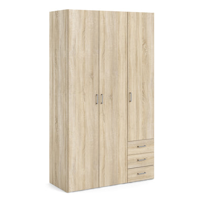Space Wardrobe 3 Doors 3 Drawers in Oak 2000 – FTG
