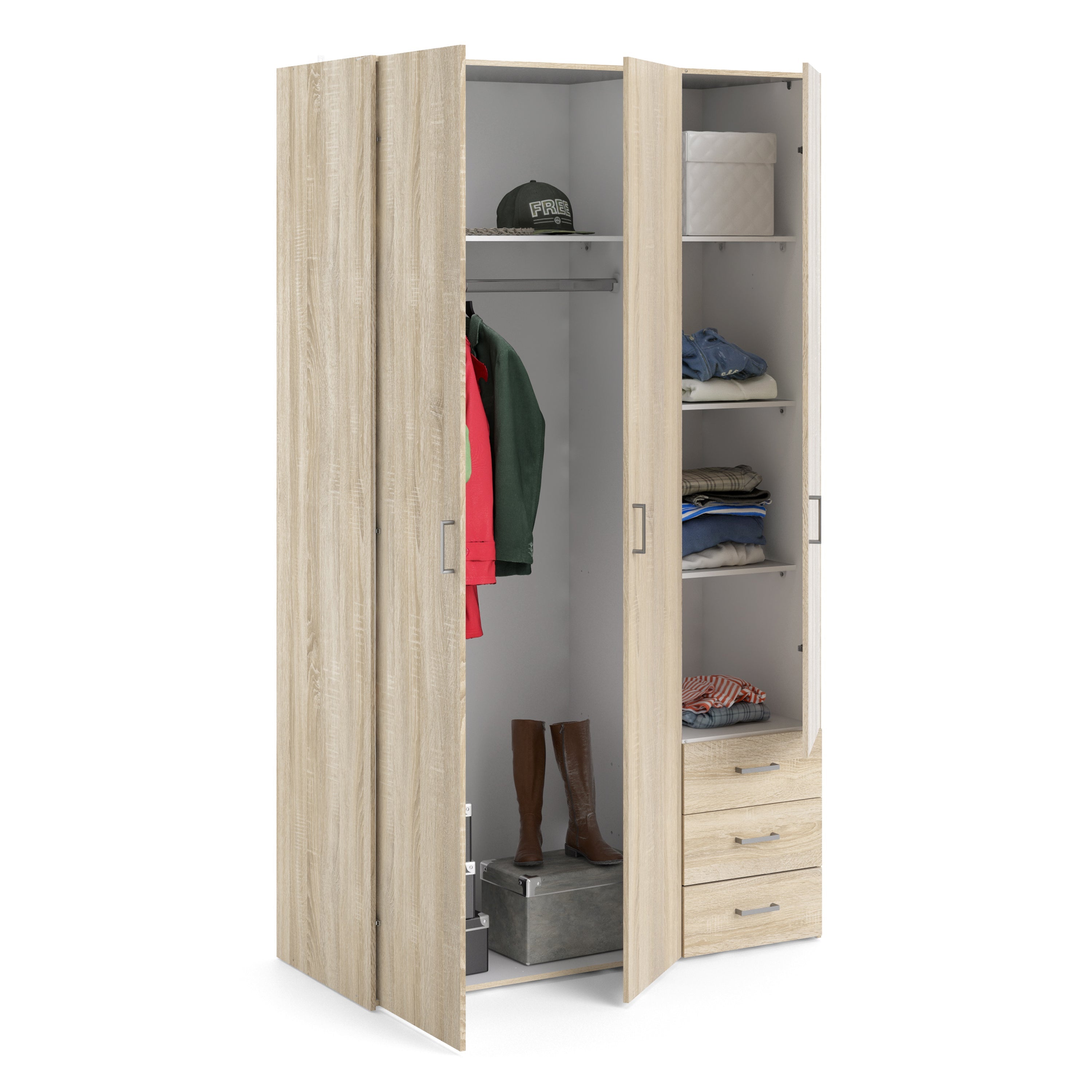 Space Wardrobe 3 Doors 3 Drawers in Oak 2000 – FTG, view 5
