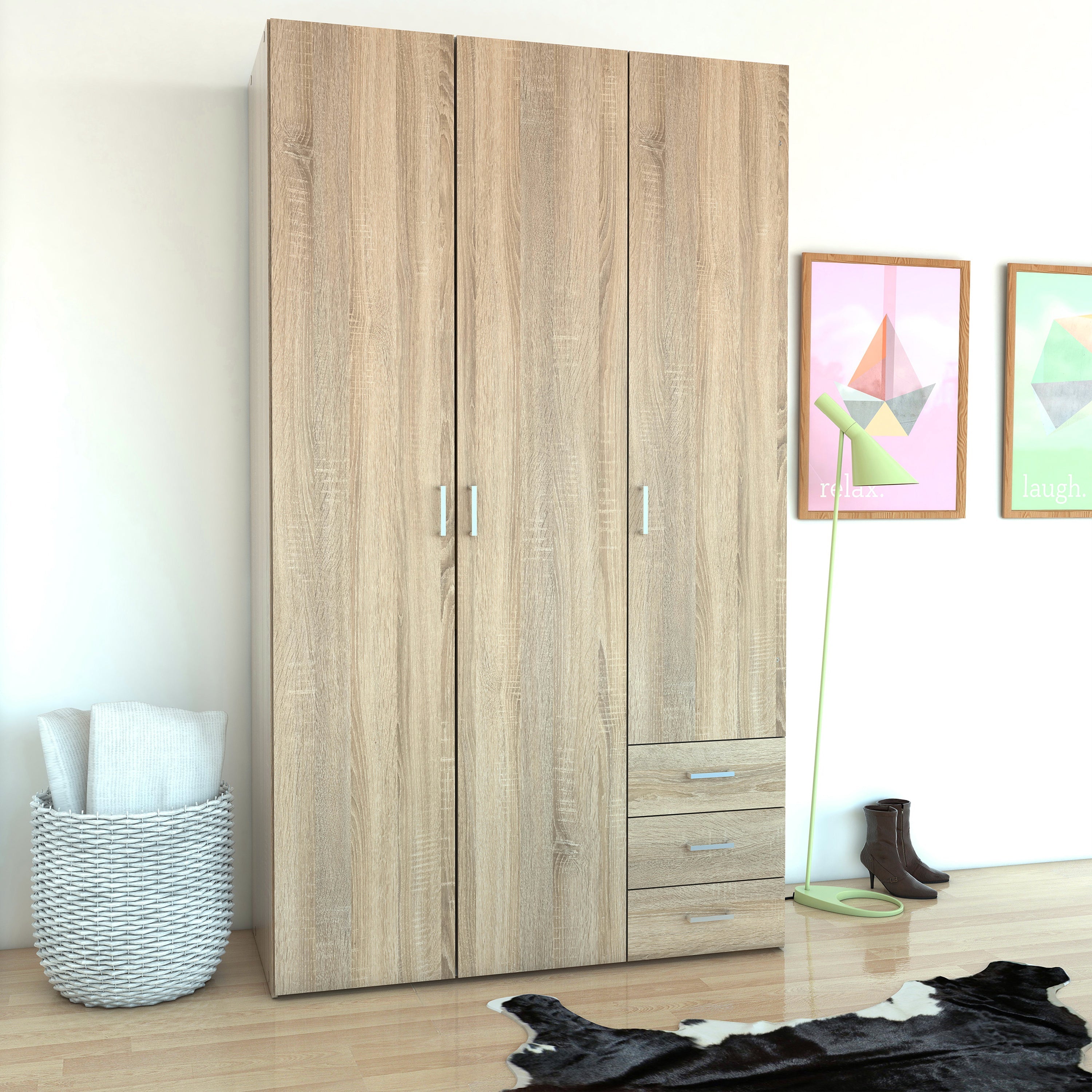 Space Wardrobe 3 Doors 3 Drawers in Oak 2000 – FTG, view 6