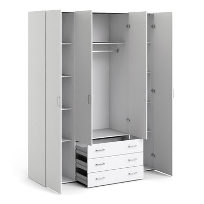Space Wardrobe 4 Doors 3 Drawers in White 2000 – FTG, view 4