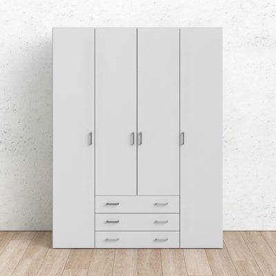 Space Wardrobe 4 Doors 3 Drawers in White 2000 – FTG, view 7