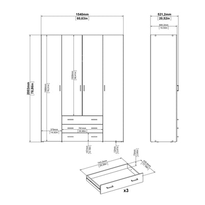 Space Wardrobe 4 Doors 3 Drawers in White 2000 – FTG, view 9