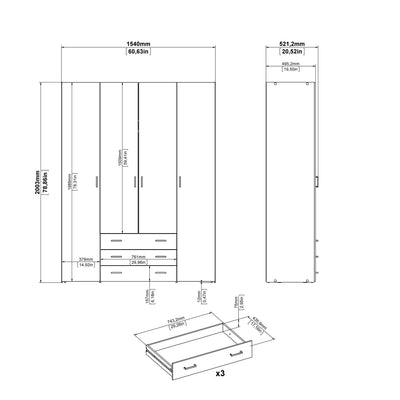 Space Wardrobe 4 Doors 3 Drawers in Oak 2000 – FTG, view 11