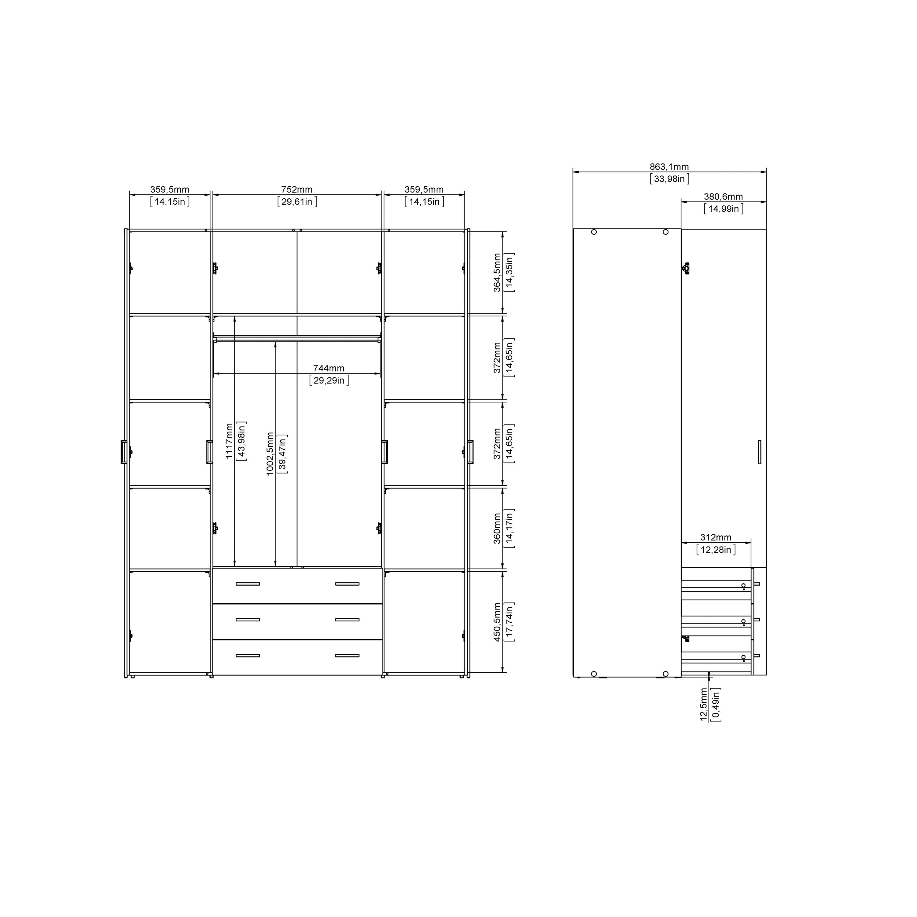 Space Wardrobe 4 Doors 3 Drawers in Oak 2000 – FTG, view 12