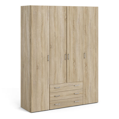Space Wardrobe 4 Doors 3 Drawers in Oak 2000 – FTG