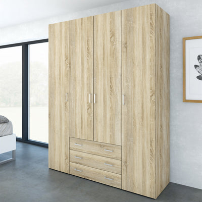 Space Wardrobe 4 Doors 3 Drawers in Oak 2000 – FTG, view 6