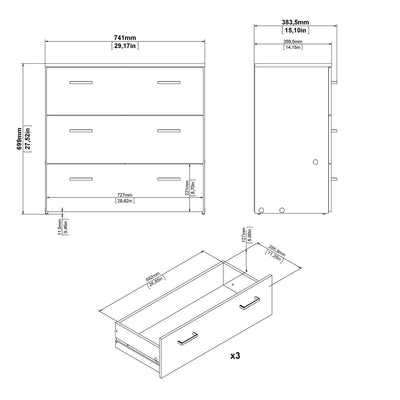 Space Chest of 3 Drawers in White – FTG, view 13