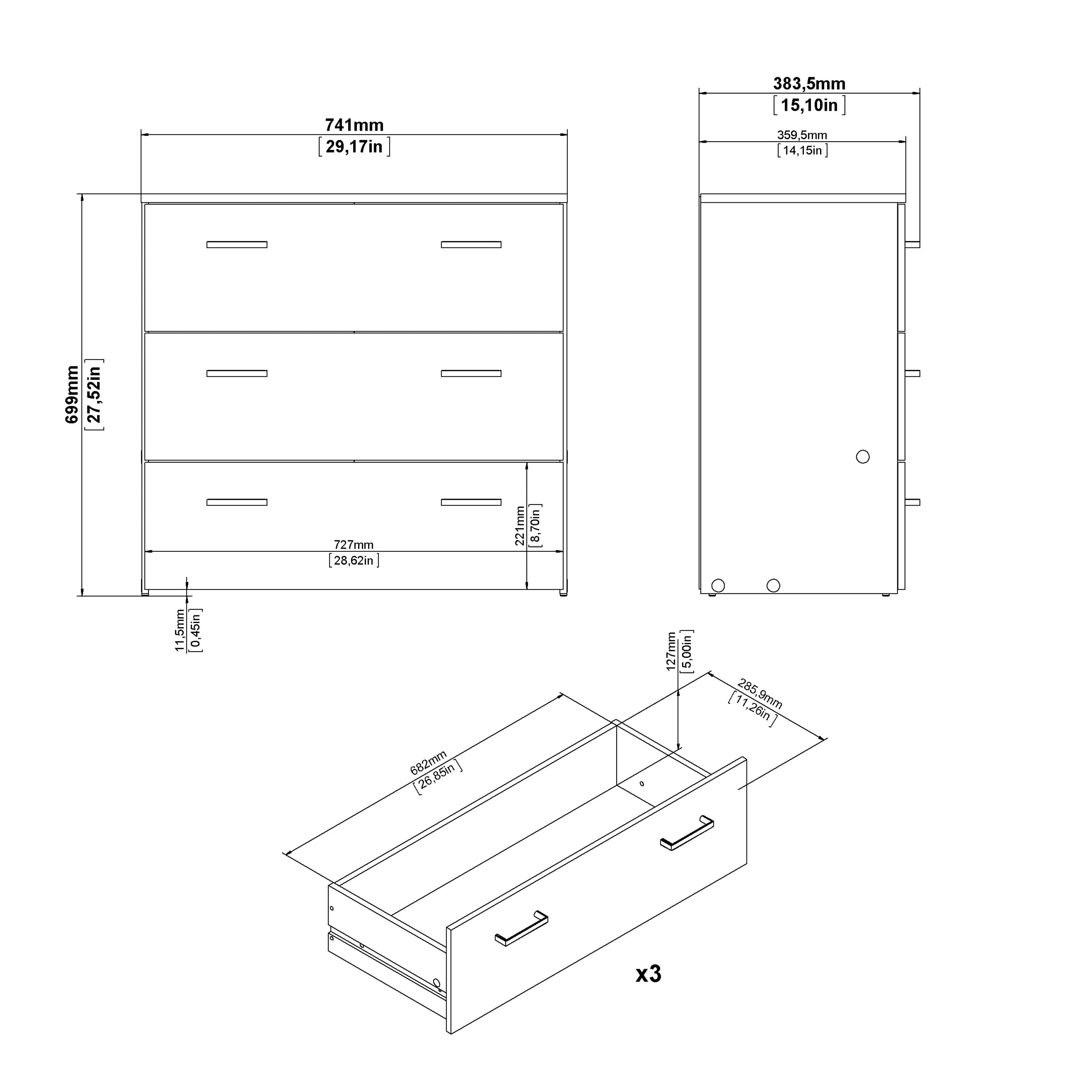 Space Chest of 3 Drawers in Oak – FTG, view 14