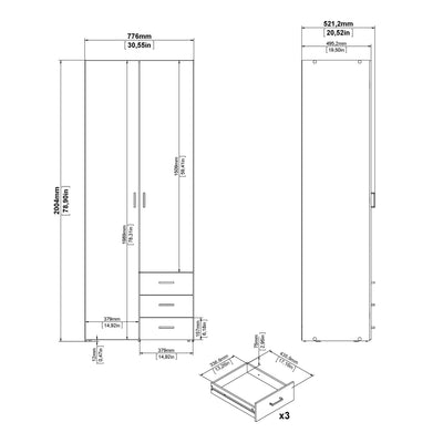 Space Wardrobe 2 Doors 3 Drawers in White 2000 – FTG, view 10