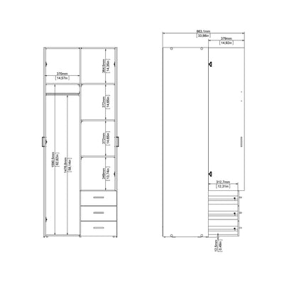 Space Wardrobe 2 Doors 3 Drawers in White 2000 – FTG, view 11