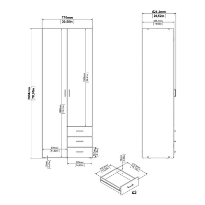 Space Wardrobe 2 Doors 3 Drawers in Oak 2000 – FTG, view 13