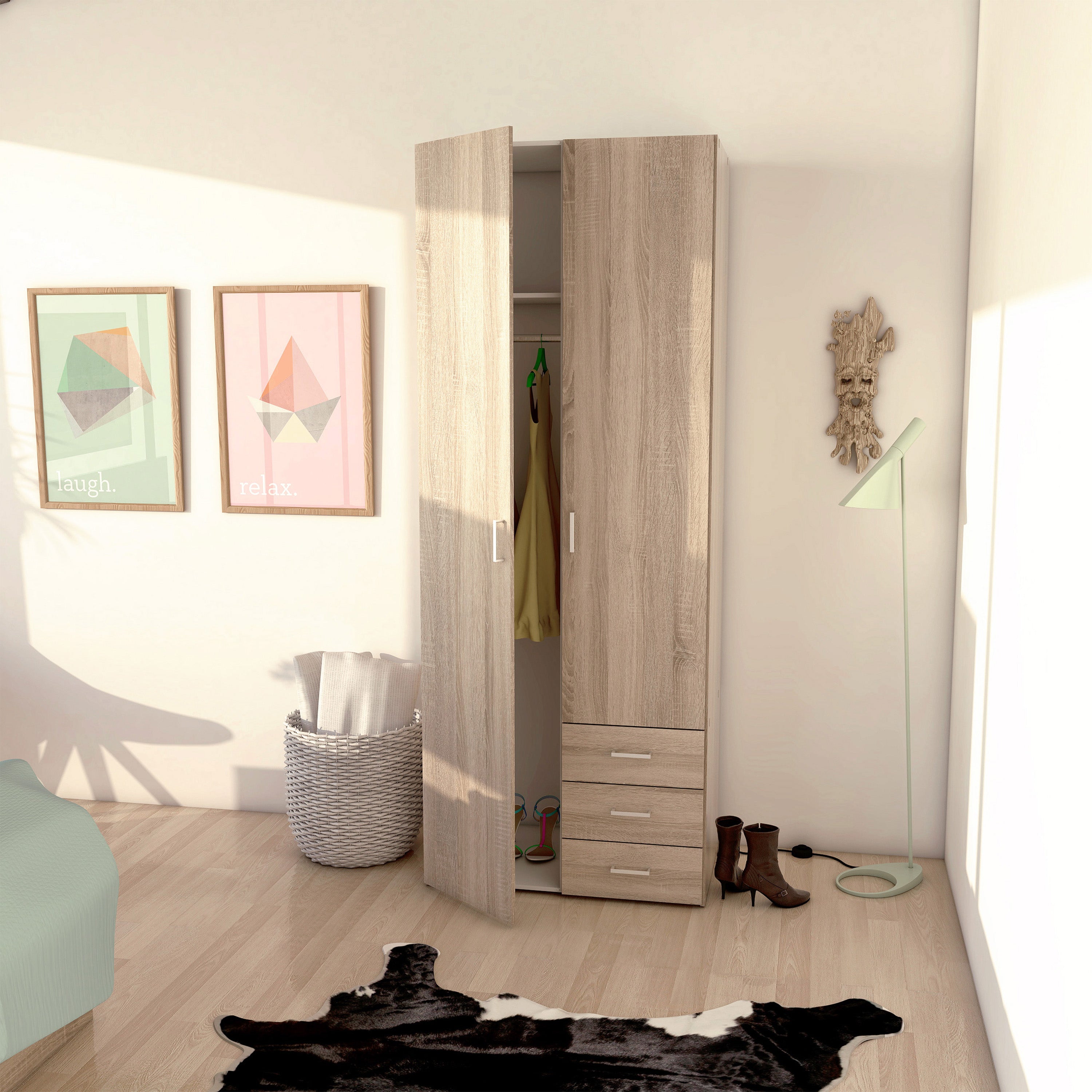 Space Wardrobe 2 Doors 3 Drawers in Oak 2000 – FTG, view 7