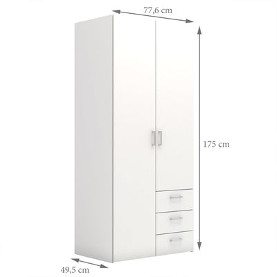 Space Wardrobe 2 Doors 3 Drawers White 1750 – FTG, view 10