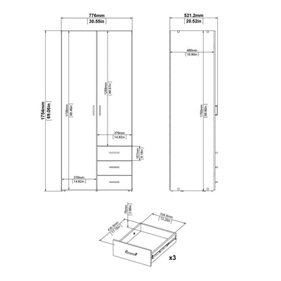 Space Wardrobe 2 Doors 3 Drawers White 1750 – FTG, view 11