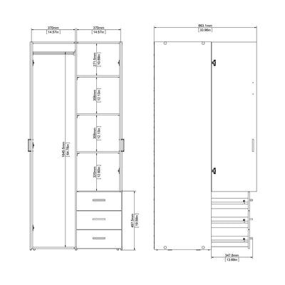 Space Wardrobe 2 Doors 3 Drawers White 1750 – FTG, view 12