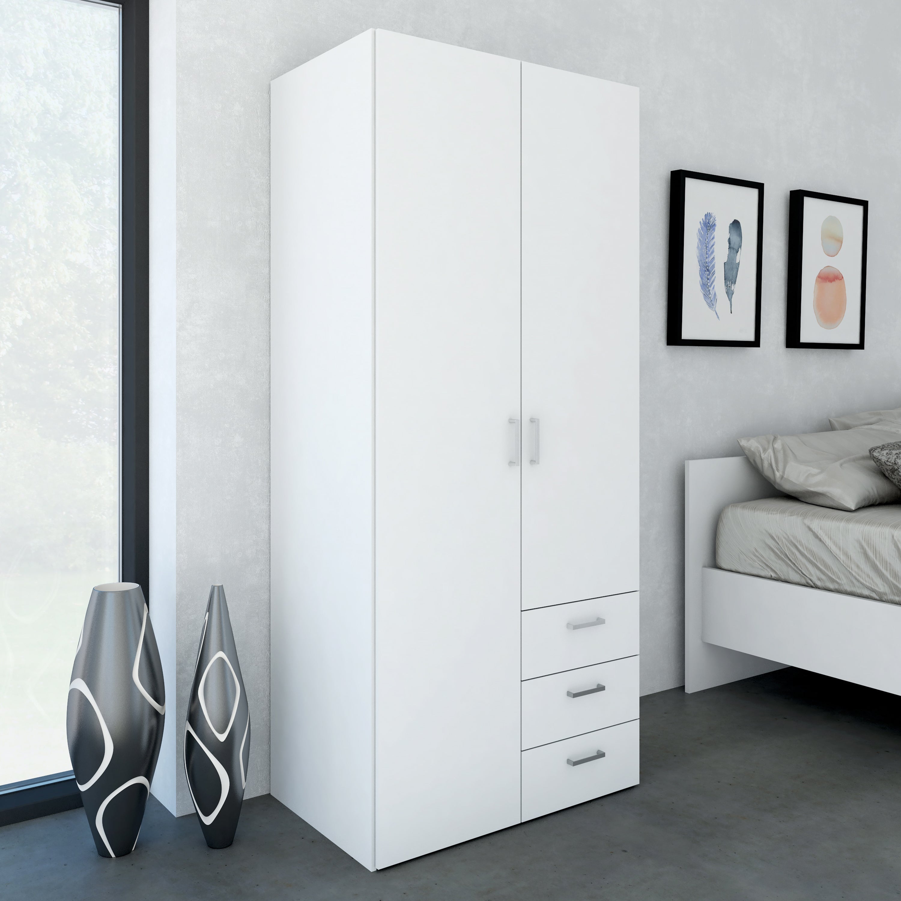 Space Wardrobe 2 Doors 3 Drawers White 1750 – FTG, view 6