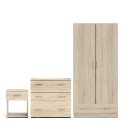 Space Package - Bedside 1 Drawer + Chest of 3 Drawers + Wardrobe with 2 Doors + 1 Drawer in Oak – FTG