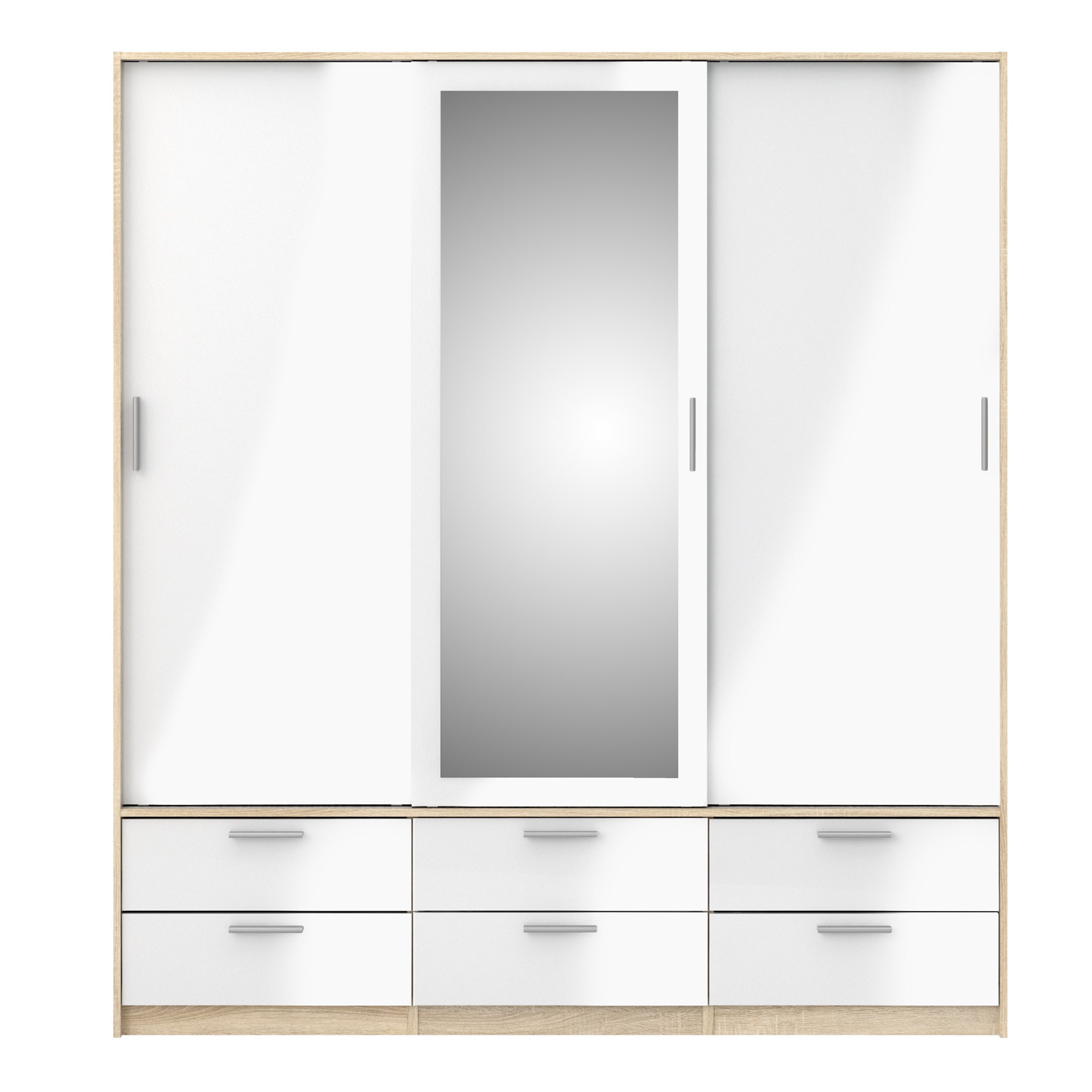 Line Wardrobe 3 Doors 6 Drawers in Oak with White High Gloss – FTG, view 2