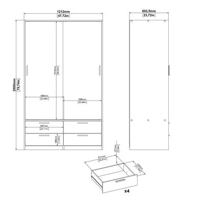 Line Wardrobe with 2 Sliding Doors and 4 Drawers, White – FTG, view 12