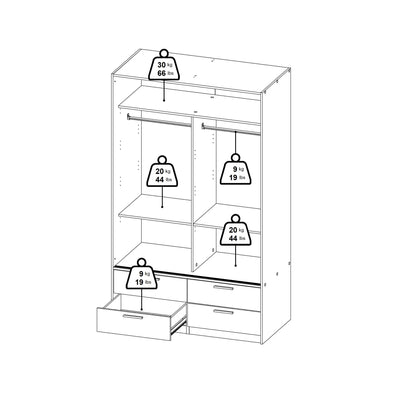 Line Wardrobe with 2 Sliding Doors and 4 Drawers, White – FTG, view 14