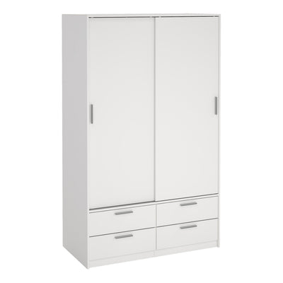 Line Wardrobe with 2 Sliding Doors and 4 Drawers, White – FTG