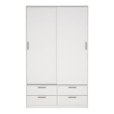 Line Wardrobe with 2 Sliding Doors and 4 Drawers, White – FTG, view 2