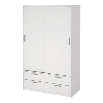 Line Wardrobe with 2 Sliding Doors and 4 Drawers, White – FTG, view 3
