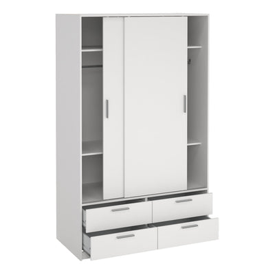 Line Wardrobe with 2 Sliding Doors and 4 Drawers, White – FTG, view 6