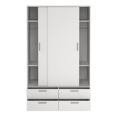 Line Wardrobe with 2 Sliding Doors and 4 Drawers, White – FTG, view 7